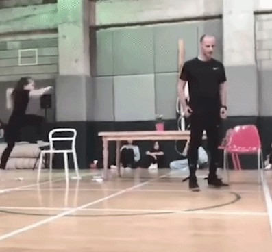 Funny gif,Cute girl,what happened,Hit the court,Have an accident